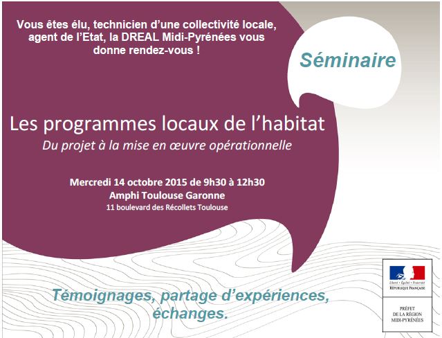 Séminaire d’échanges PLH en Midi-Pyrénées – du projet à la mise en oeuvre opérationnelle – le 14 octobre à Toulouse